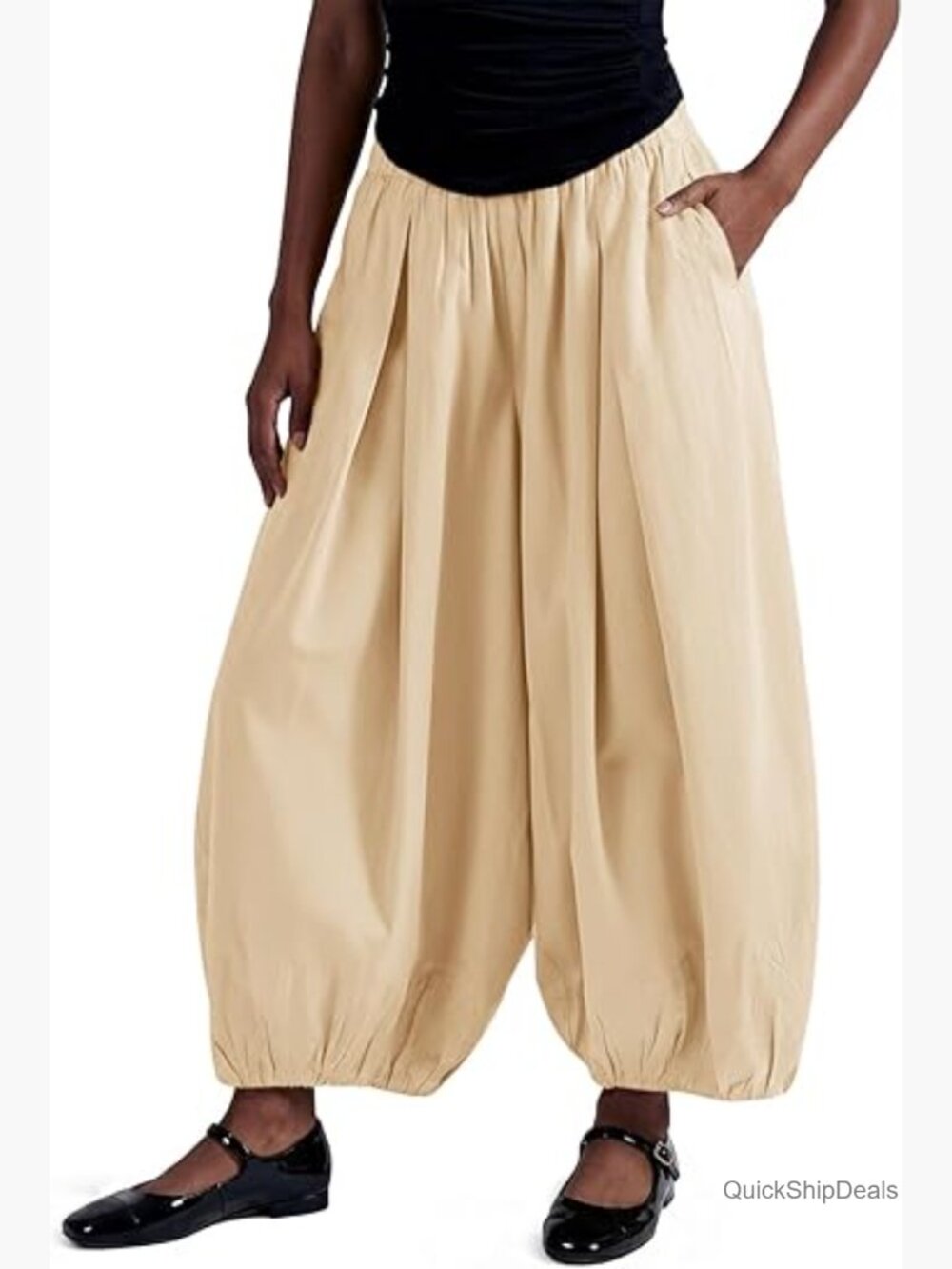Wide Leg Balloon Pants Casual Barrel Elastic Waist Pleated Baggy Workout